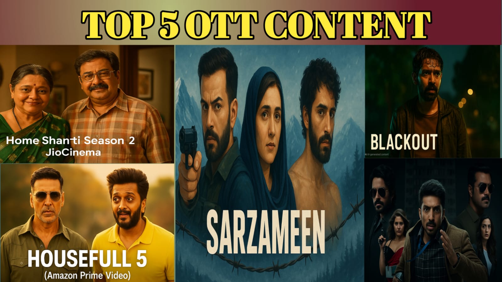 Top 5 OTT content including Sarzameen, Housefull 5,and more