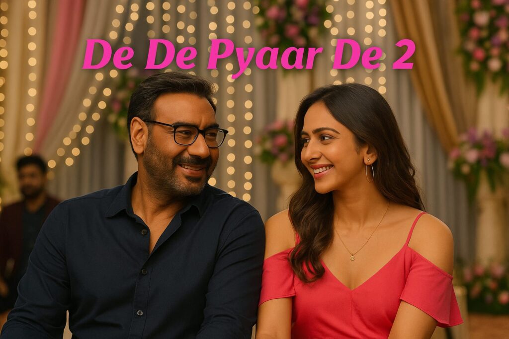 
“De De Pyaar De 2 का AI-Generated कैंडिड मोमेंट पोस्टर, जिसमें अजय देवगन और रकुल प्रीत सिंह एक साथ मुस्कुराते दिख रहे हैं।