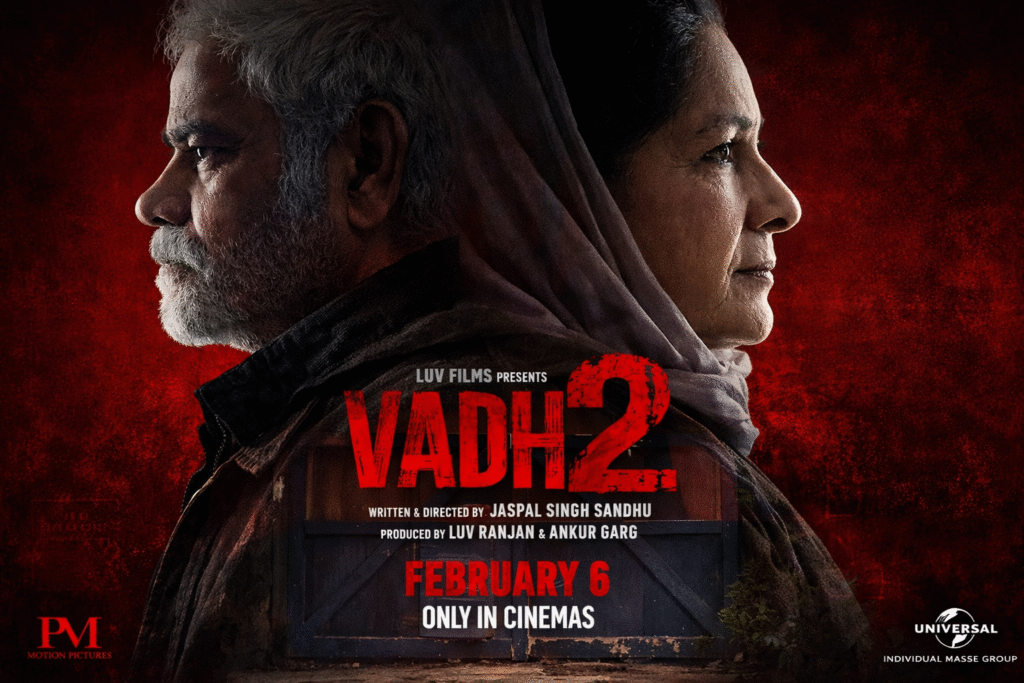 
Vadh 2 फिल्म से प्रेरित AI-generated प्रतिनिधि इमेज, जिसमें संजय मिश्रा और नीना गुप्ता के किरदार बैक-to-बैक प्रोफाइल में गंभीर और सस्पेंस से भरे भावों के साथ दिखाए गए हैं
