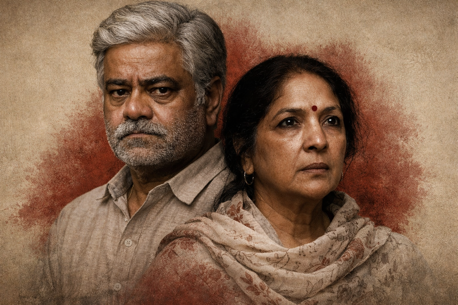 Vadh 2 फिल्म का AI जनरेटेड प्रतिनिधि दृश्य, जिसमें एक बुज़ुर्ग दंपति गंभीर माहौल में दिखाई दे रहा है