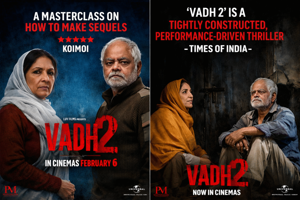 Vadh 2 फिल्म से प्रेरित AI जनरेटेड प्रतिनिधि इमेज, जिसमें संजय मिश्रा और नीना गुप्ता के किरदार गंभीर माहौल में आमने-सामने दिखाए गए हैं
