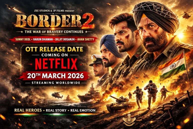 Indian soldier running through battlefield with rifle during a massive war scene inspired by Border 2