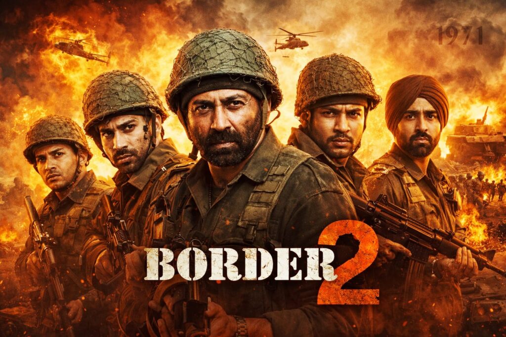 Border 2  OTT Releases  2026 war movie showing soldiers in battlefield based on India Pakistan 1971 war
