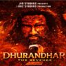 Dhurandhar The Revenge movie poster with fiery background and multiple Ranveer Singh looks