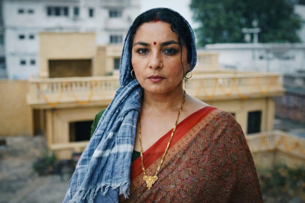 Divya Dutta outdoor traditional look rooftop background emotional expression Bollywood actress

