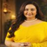 Divya Dutta yellow saree portrait smiling indoor elegant look Bollywood actress