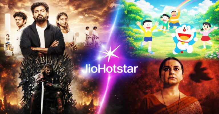 JioHotstar web series collage including Game of Thrones Doraemon LBW and Indian drama shows