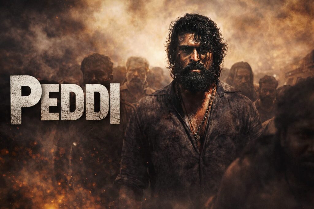 peddi movie Ram Charan intense rugged look mass character cinematic background
