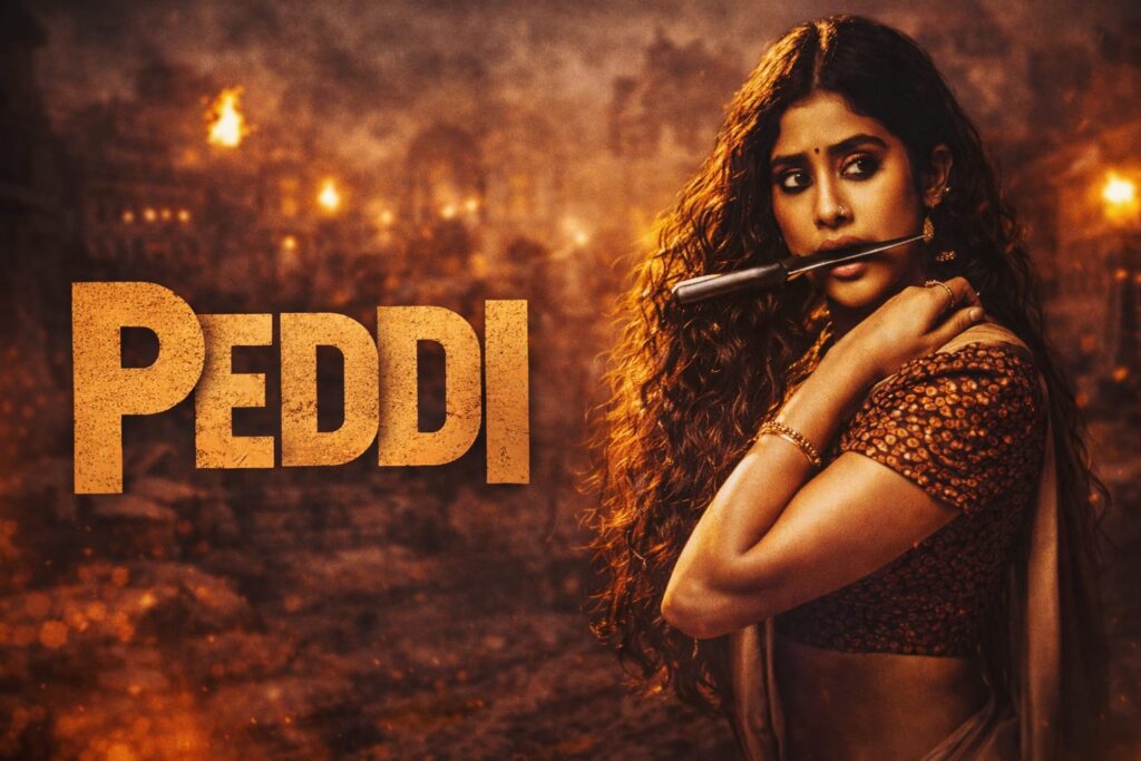 peddi movie Janhvi Kapoor fierce traditional look knife cinematic shot