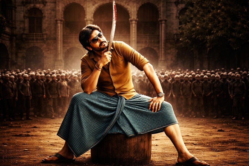 Ustaad Bhagat Singh Review  Pawan Kalyan action scene holding knife inmovie powerful look

