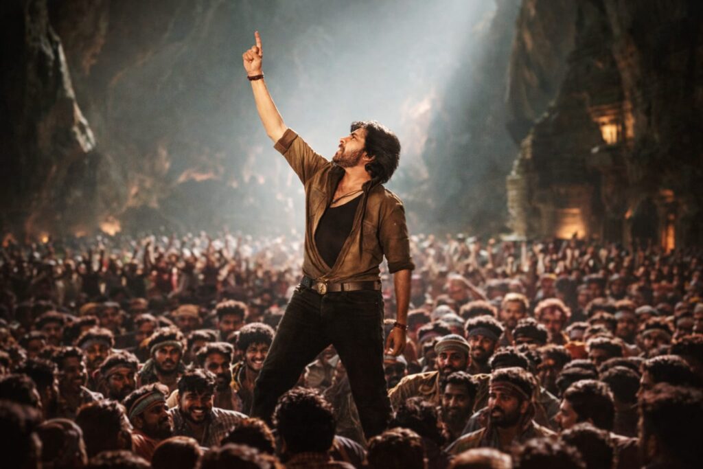 Pawan Kalyan mass entry scene surrounded by crowd in Ustaad Bhagat Singh movie