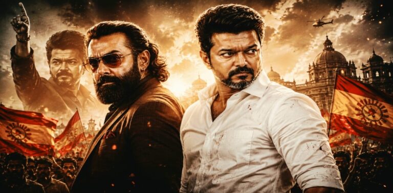 Jana Nayagan inspired cinematic poster featuring Thalapathy Vijay and Bobby Deol