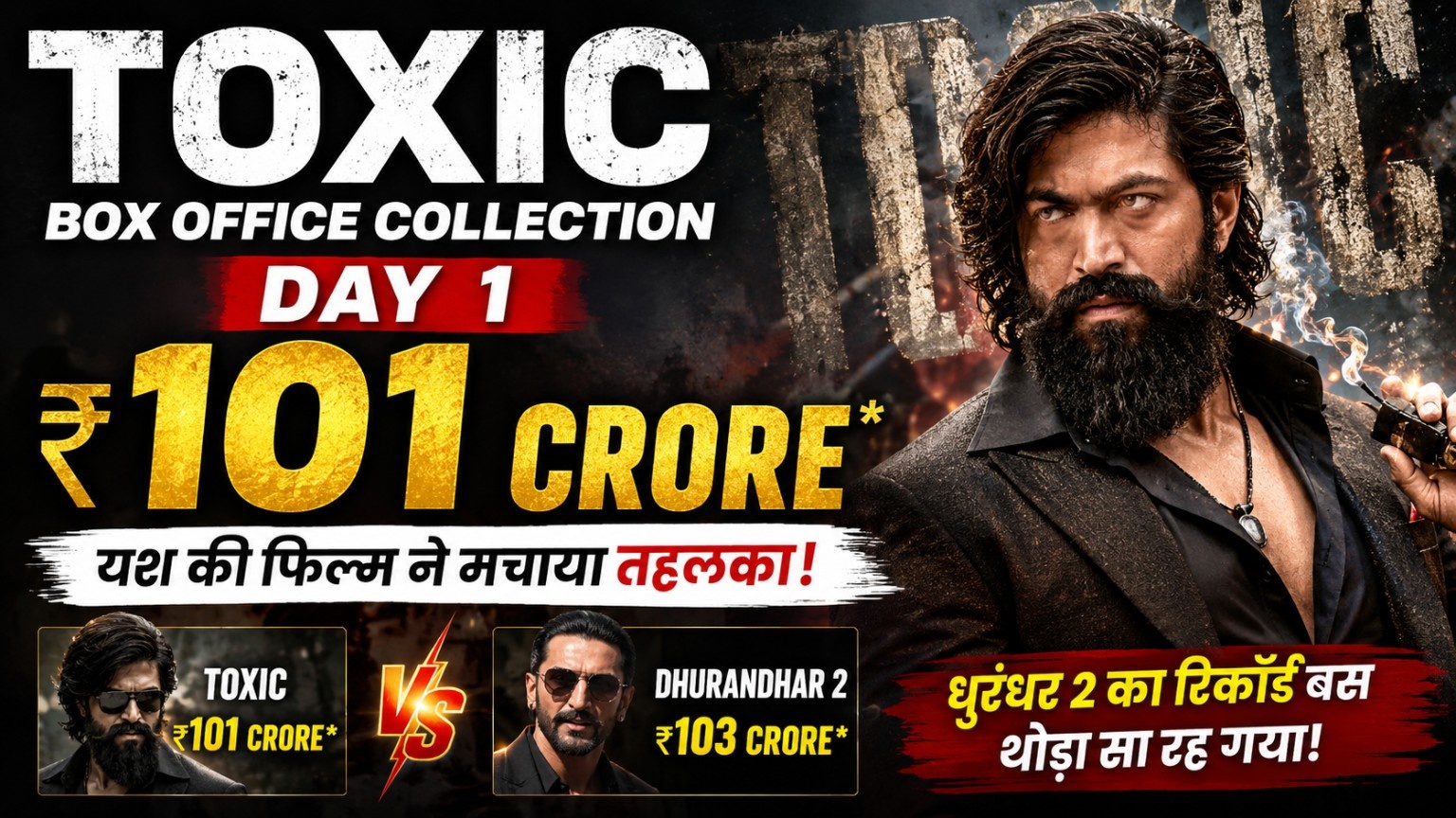 Toxic movie Yash intense bearded look with fiery background