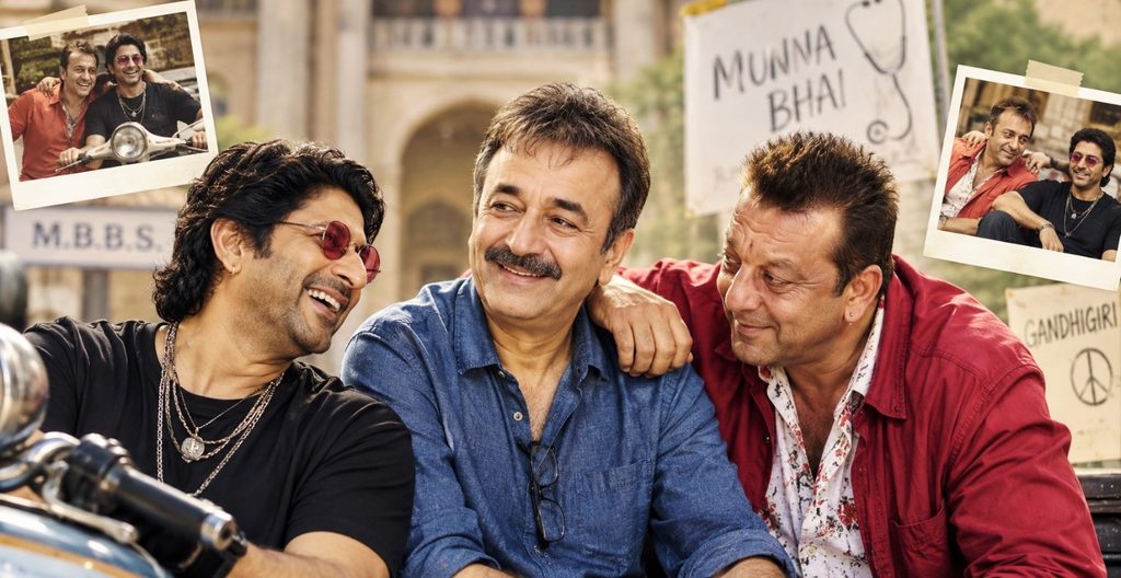 Sanjay Dutt, Arshad Warsi and Rajkumar Hirani in a warm cinematic Munna Bhai 3 reunion scene