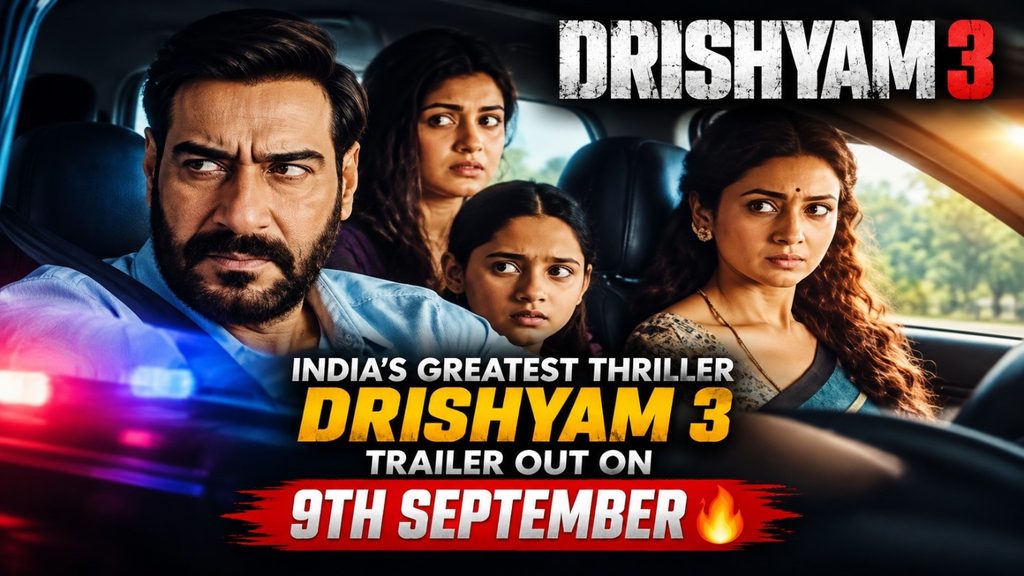 Drishyam 3 trailer poster featuring Ajay Devgn and his family

