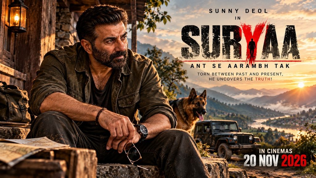 Sunny Deol in Suryaa in a rugged look at a mountain valley
